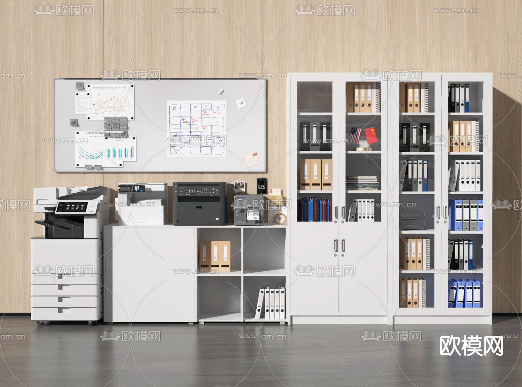 办公柜 文件柜 打印机su模型下载（渲染图1）