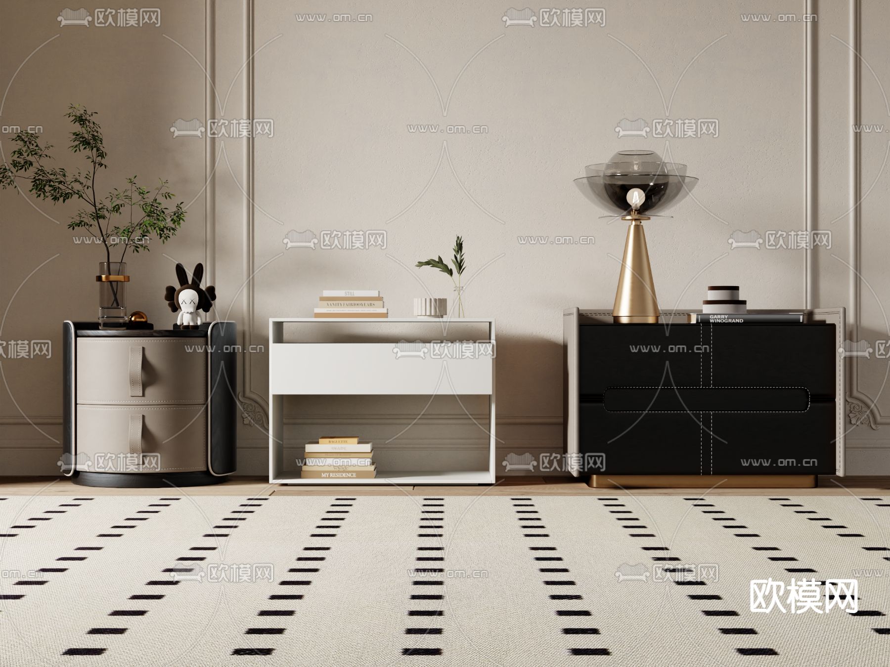 现代床头柜3d模型下载