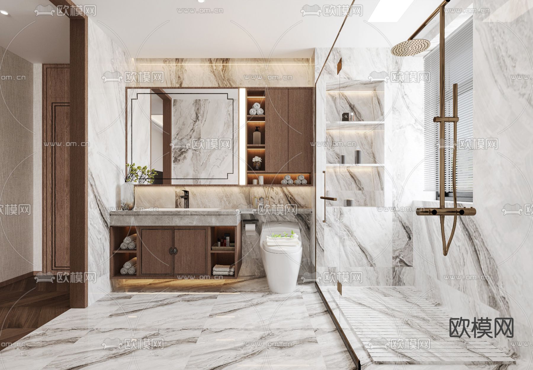 新中式卧室 主人房3d模型下载（渲染图2）