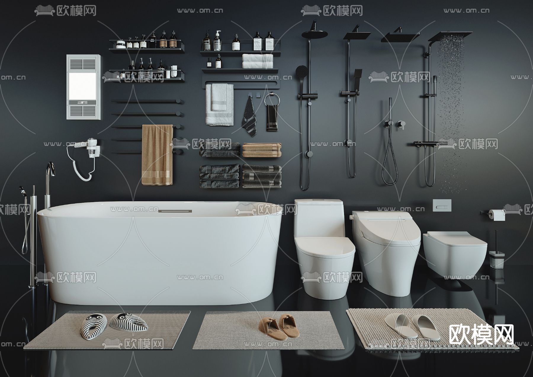 现代浴缸 马桶 花洒su模型下载（渲染图1）