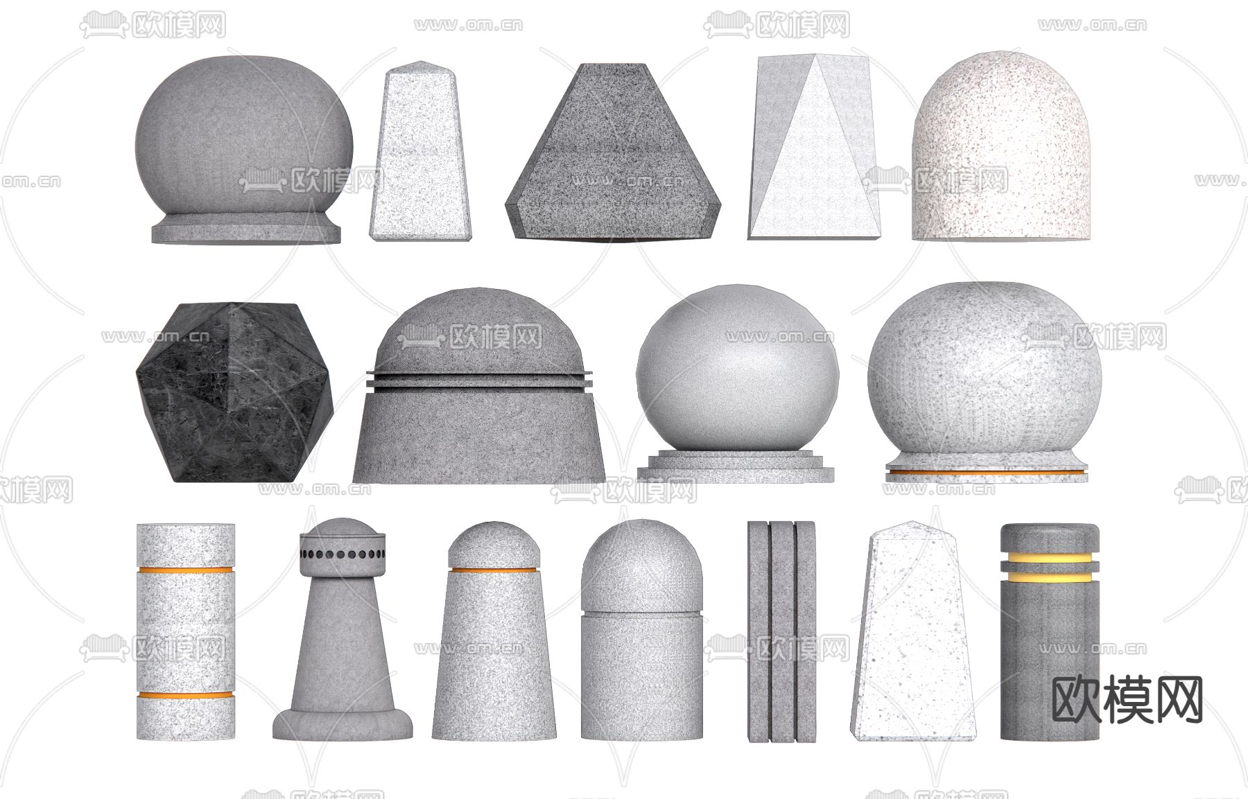 现代挡车石su模型下载（渲染图1）