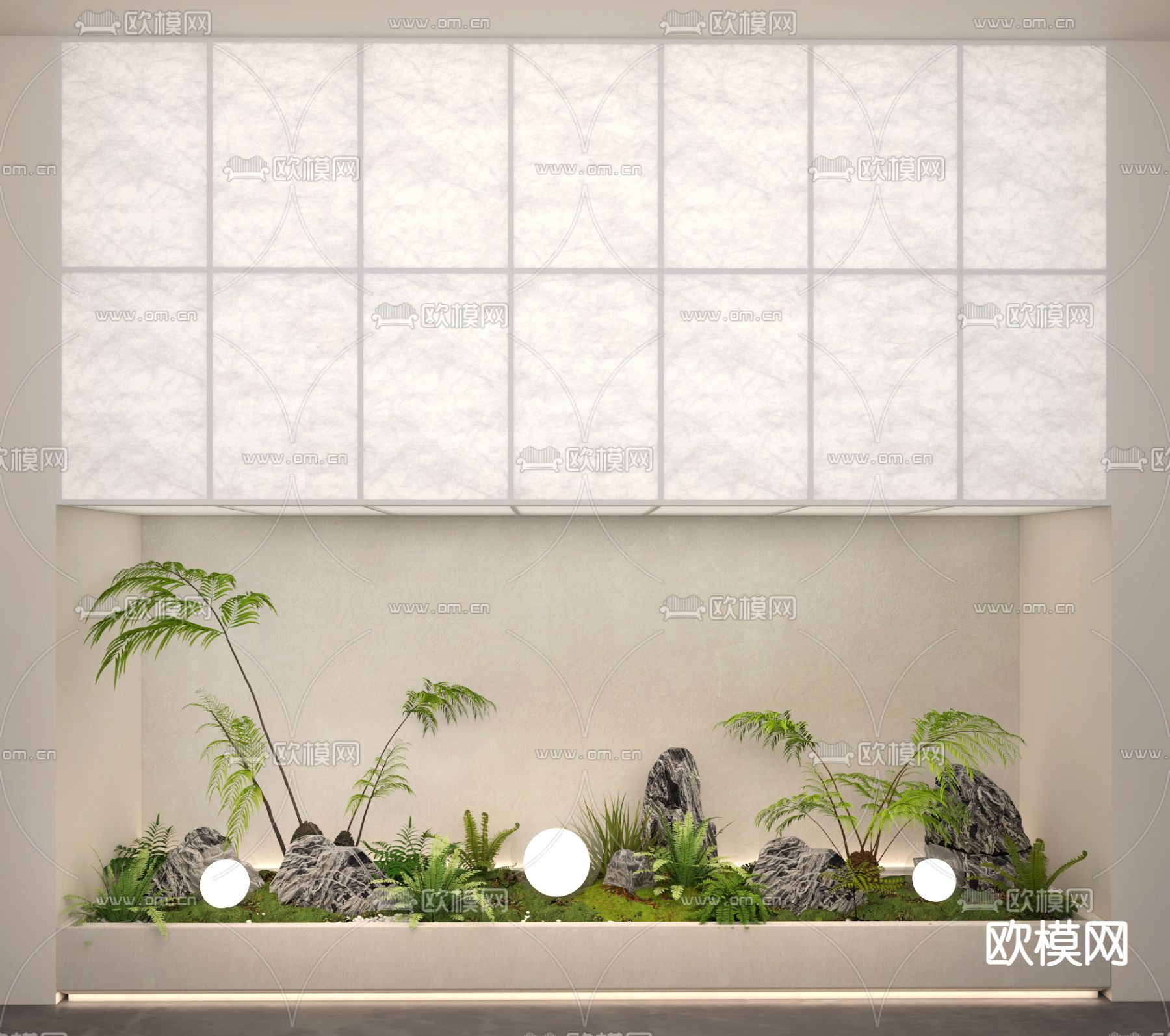 蕨类植物堆 室内造景 灯箱3d模型下载