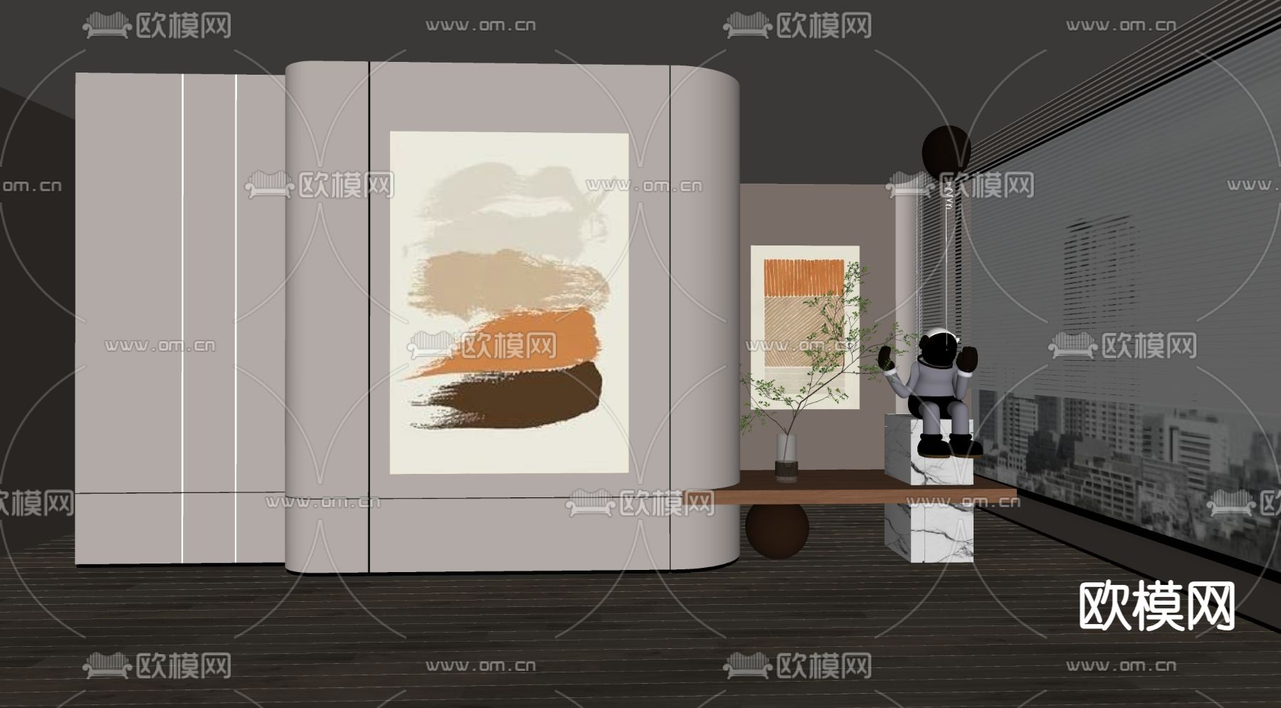 现代装饰画su模型下载（渲染图2）