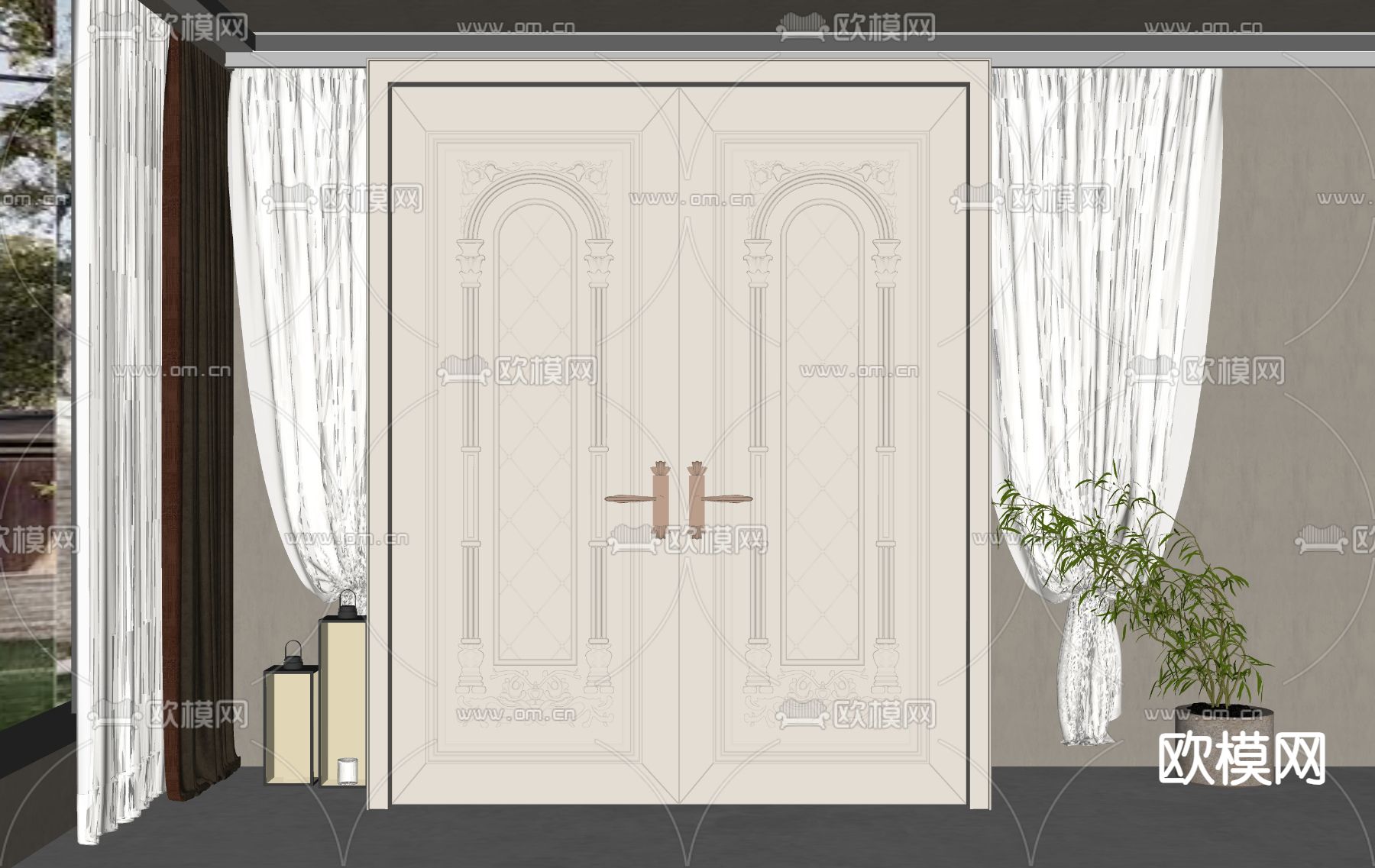 简欧双开门su模型下载（渲染图2）