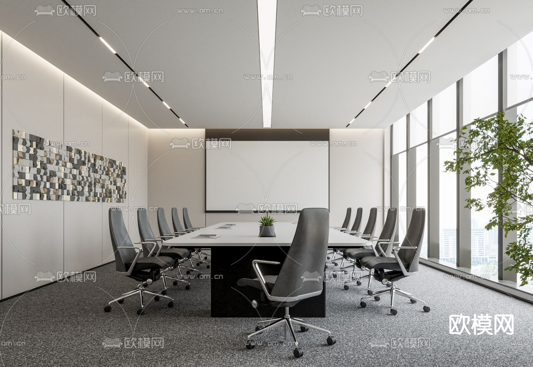 现代会议室su模型下载（渲染图1）