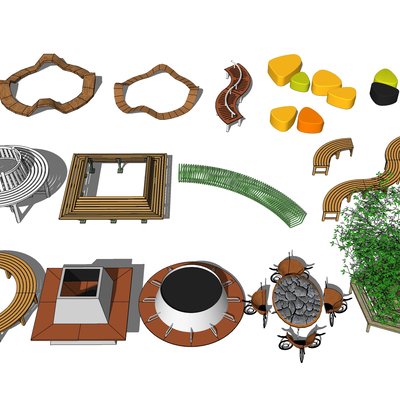  户外休闲长椅 座椅su模型 