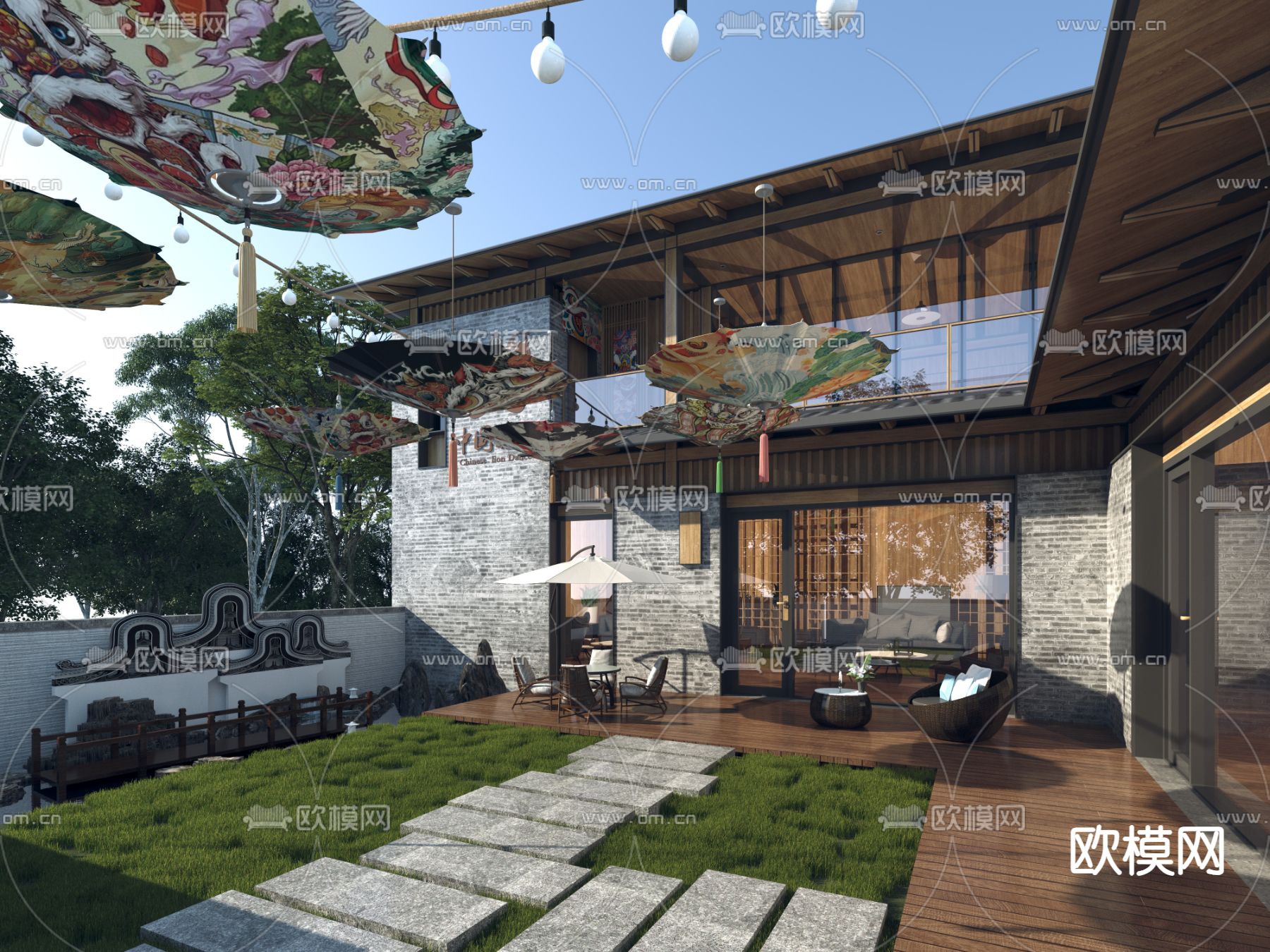 新中式庭院 花园3d模型下载