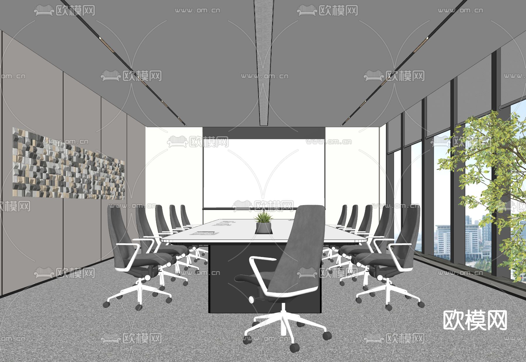 现代会议室su模型下载（渲染图2）
