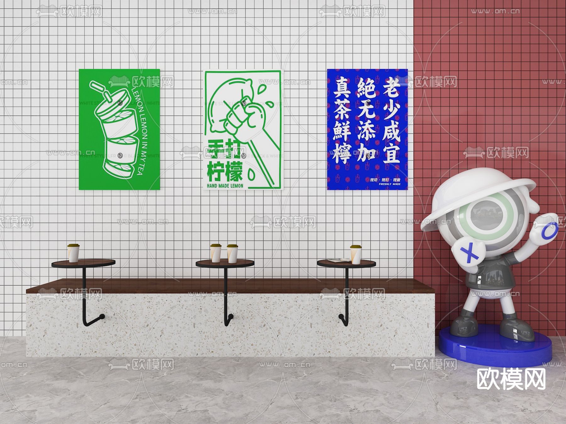 一体卡座 奶茶店卡位3d模型下载