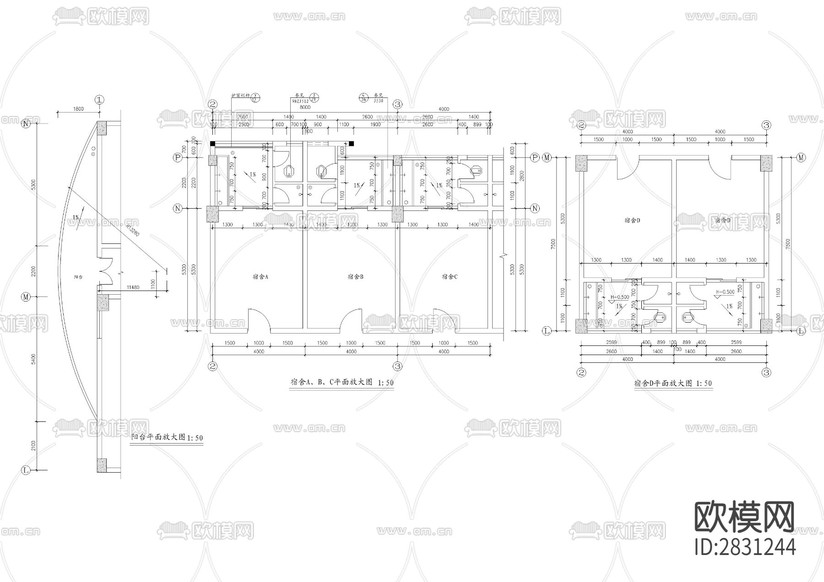 L型宿舍樓全套建筑CAD施工圖下載(渲染圖7)