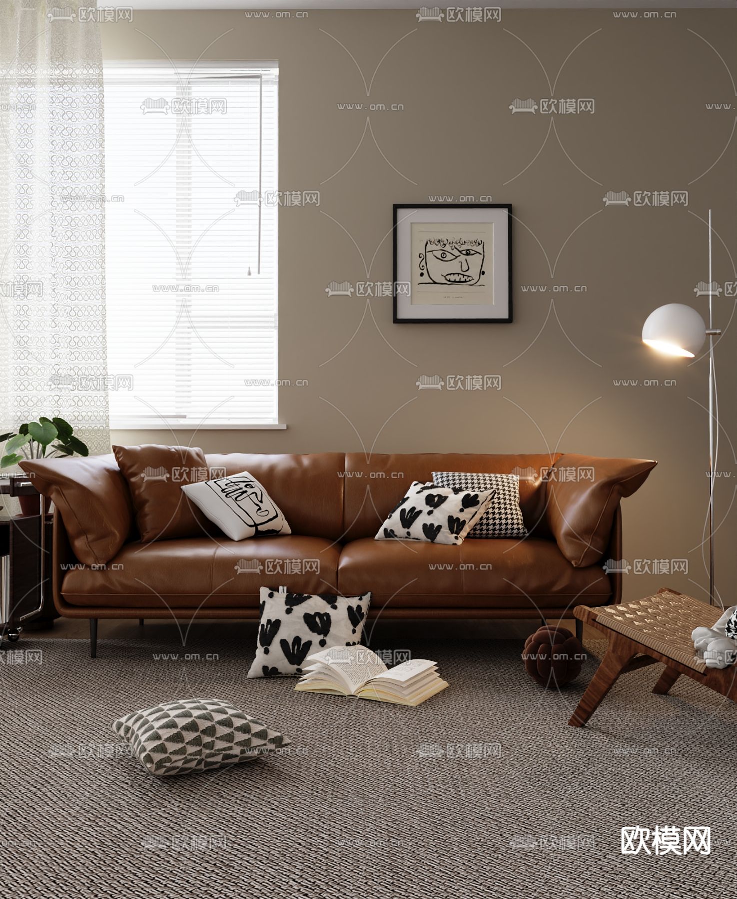 北欧双人沙发3d模型下载（渲染图1）