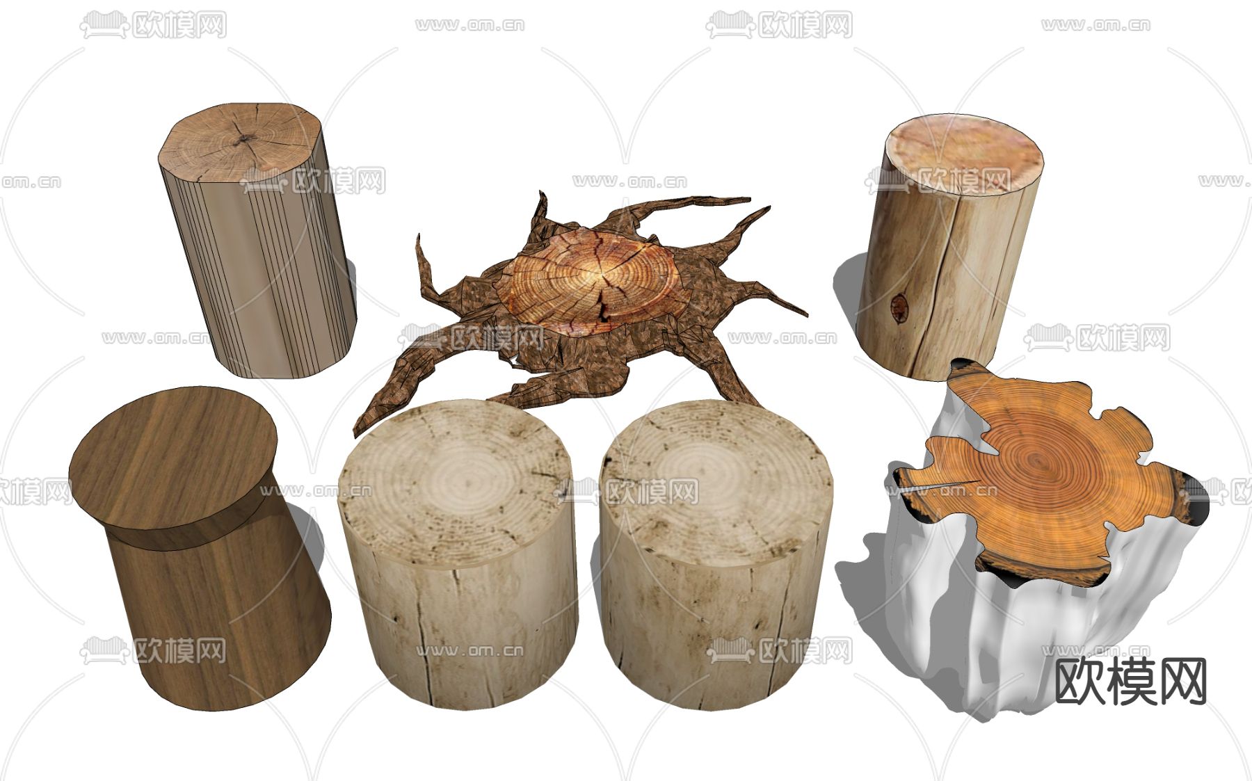 年轮树桩 树杆su模型下载（渲染图1）