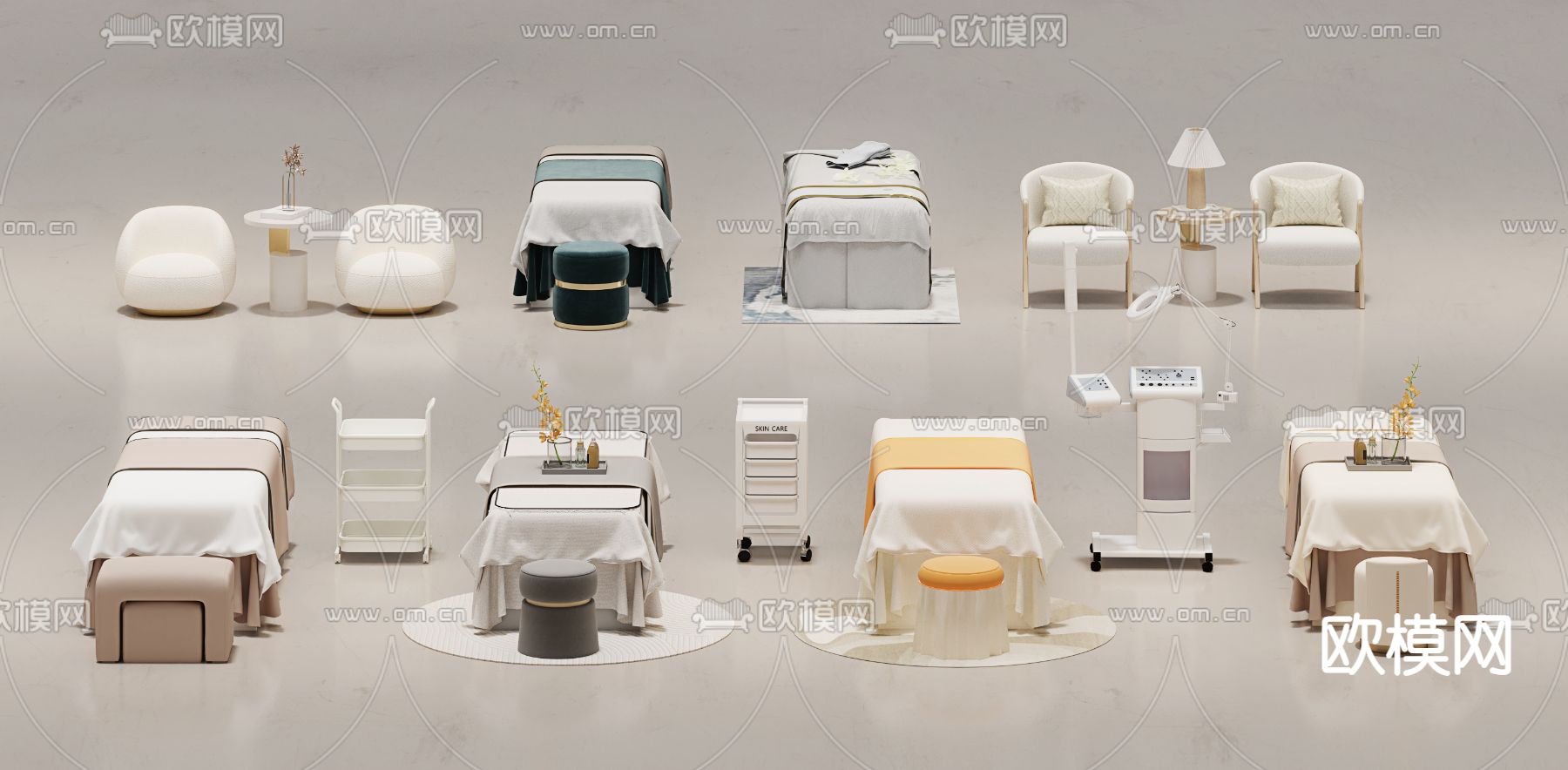 SPA按摩床 美容床su模型下载（渲染图1）