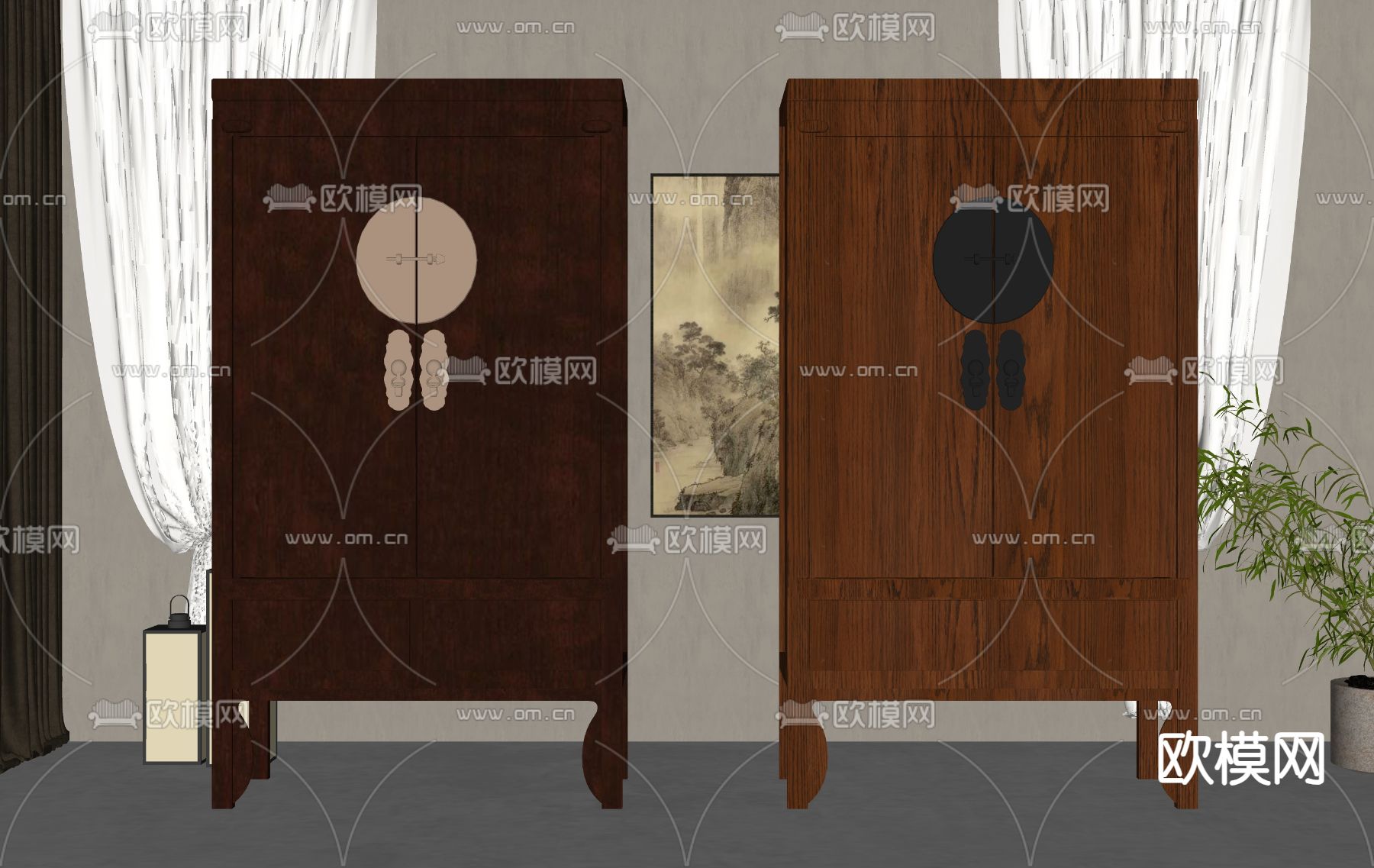 中式衣柜su模型下载（渲染图2）