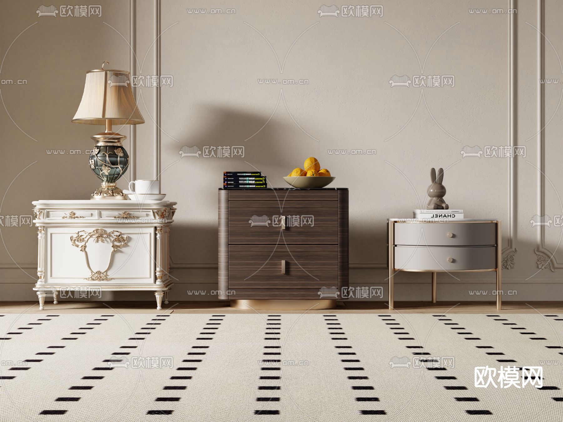 简欧床头柜3d模型下载