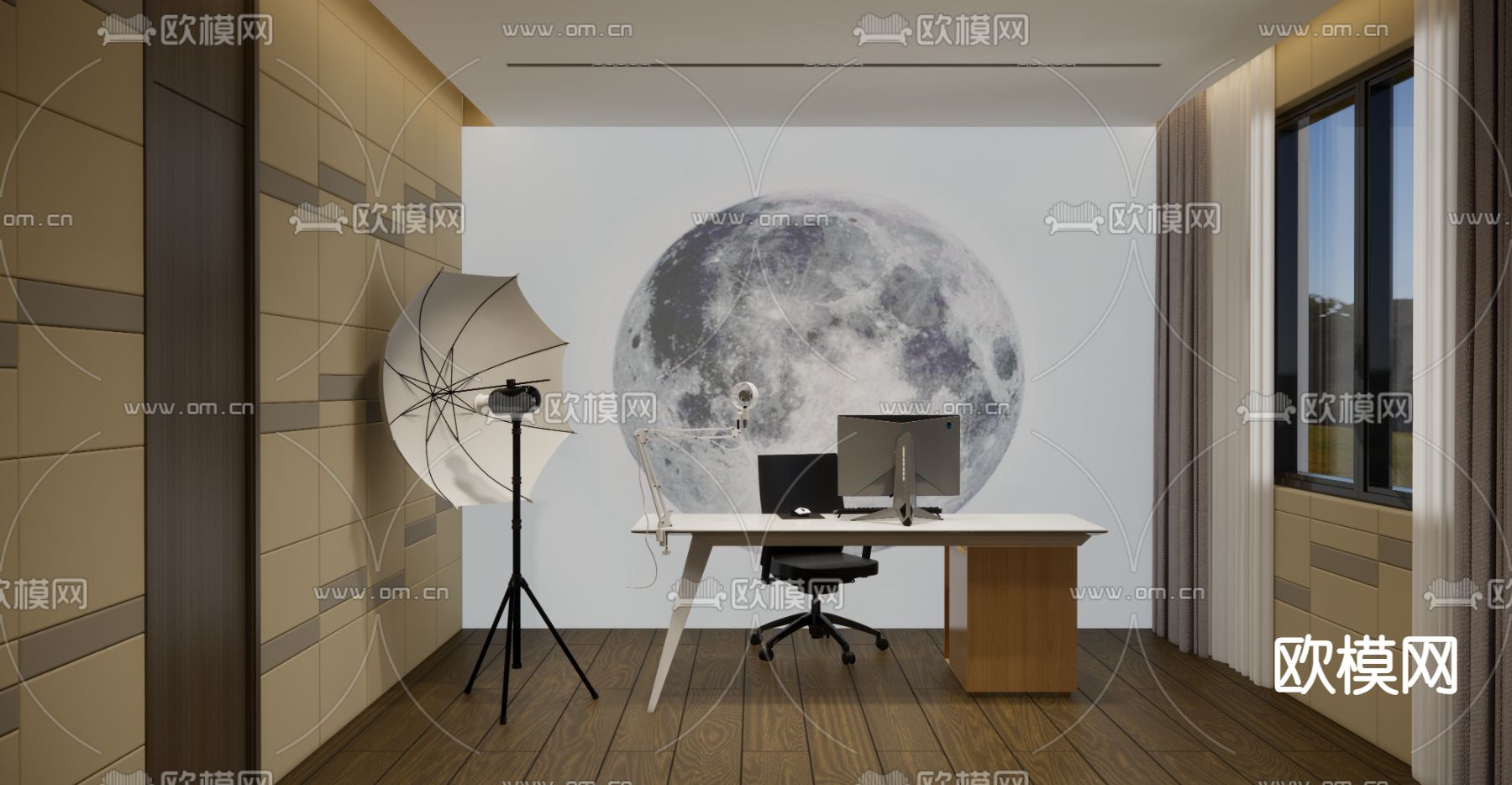 现代直播间 演播室su模型下载（渲染图1）