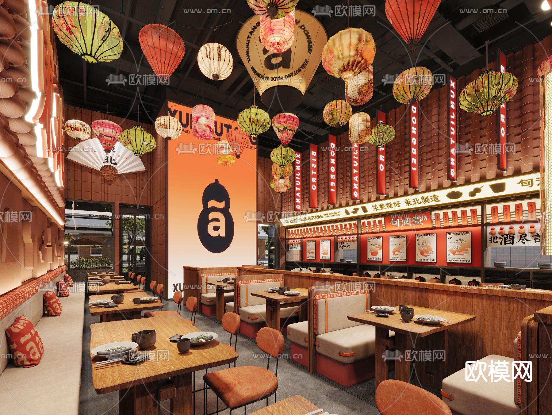 国潮中餐厅 网红中餐厅3d模型下载（渲染图1）