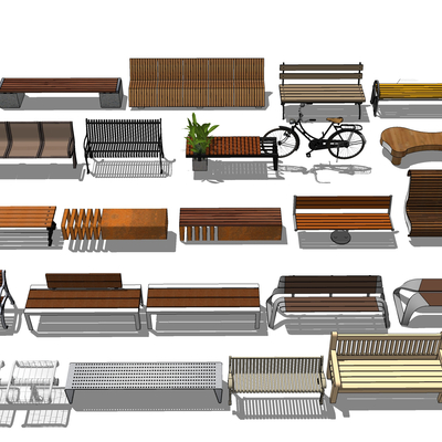  公园户外长椅 座椅su模型 