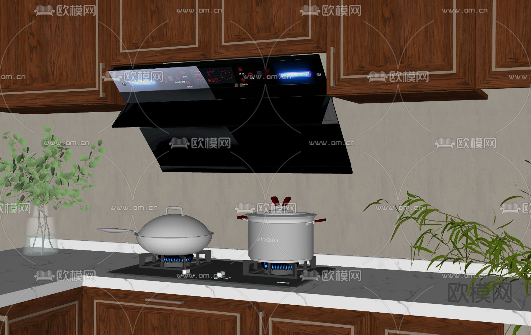 美式燃气灶 油烟机su模型下载（渲染图2）