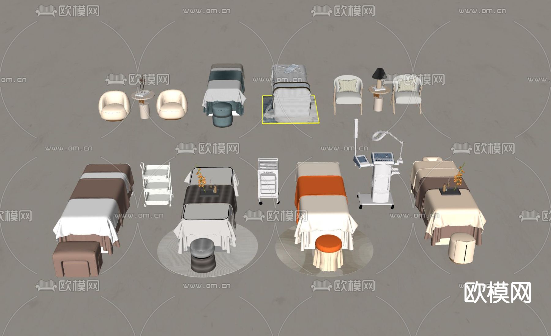 SPA按摩床 美容床su模型下载（渲染图2）
