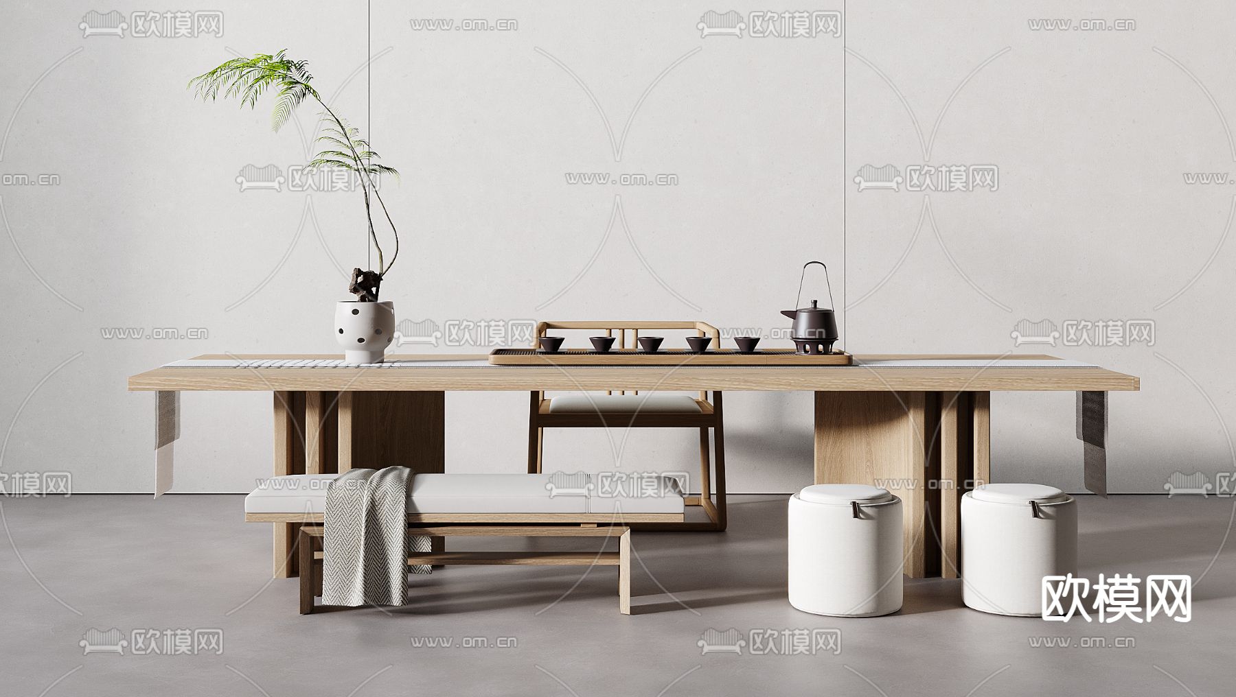 现代茶桌 茶台su模型下载（渲染图1）