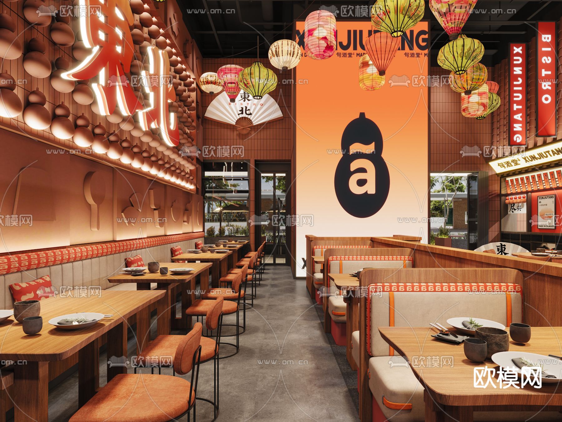 国潮中餐厅 网红中餐厅3d模型下载（渲染图2）