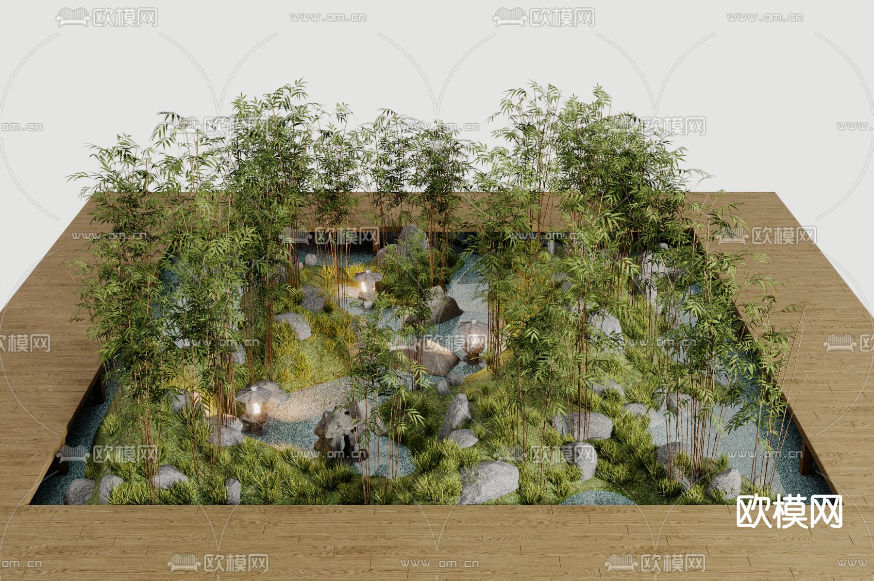 新中式竹子 庭院小品 下沉式景观3d模型下载
