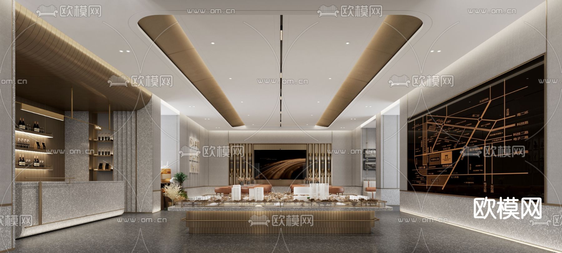 轻奢售楼处 沙盘区3d模型下载（渲染图1）