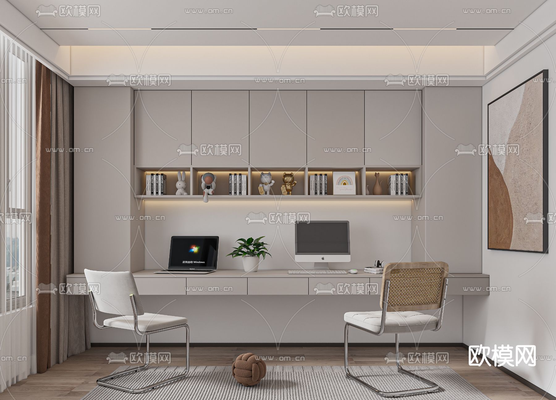 现代书房3d模型下载