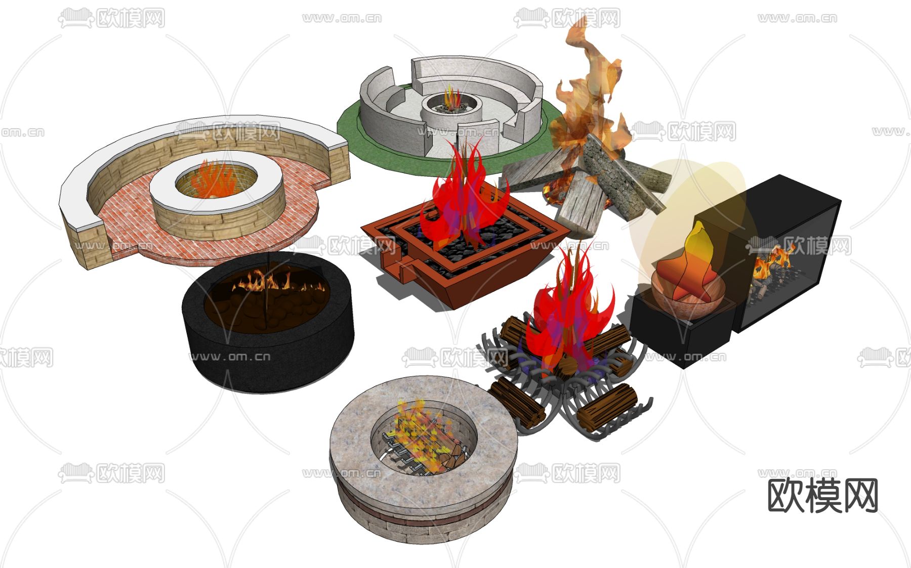 火焰篝火 炭火su模型下载（渲染图2）