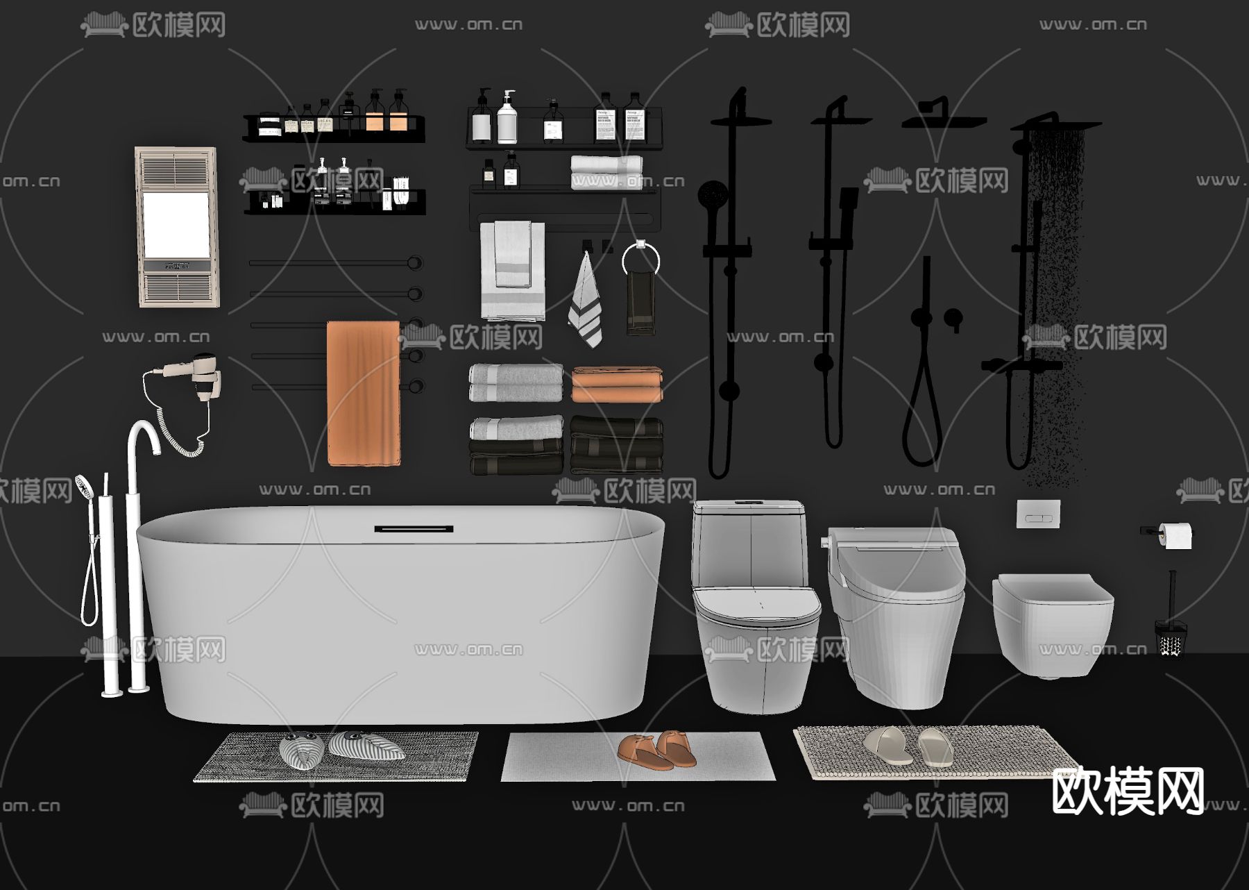 现代浴缸 马桶 花洒su模型下载（渲染图2）