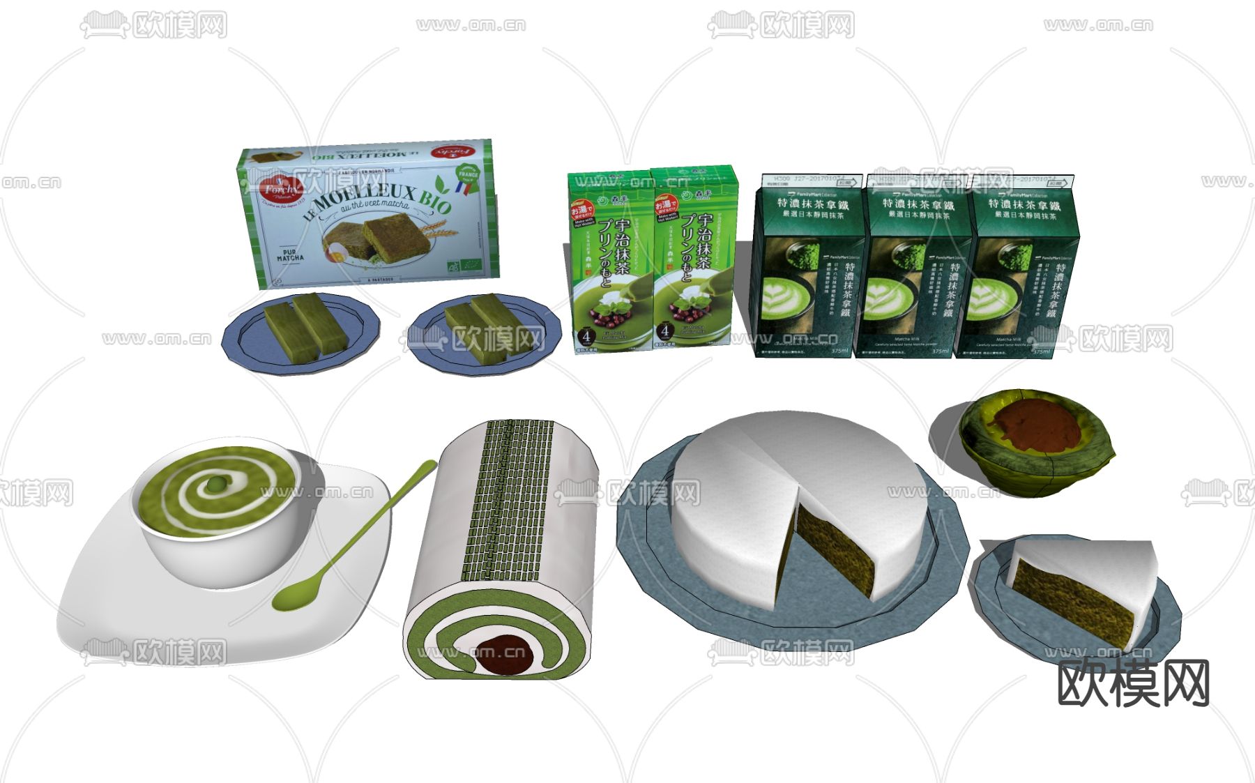 抹茶蛋糕 美食 食物su模型下载（渲染图1）