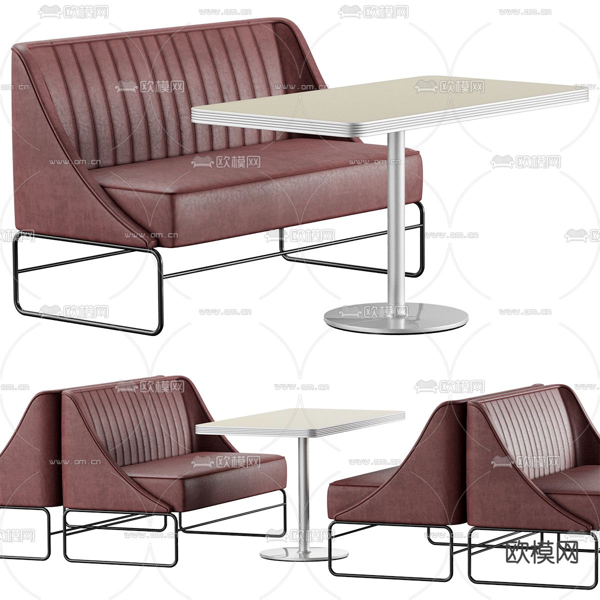 卡座沙发 卡位餐桌椅3d模型下载（渲染图1）