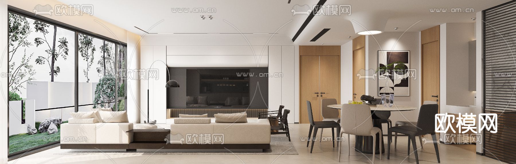 现代客餐厅3d模型下载（渲染图2）