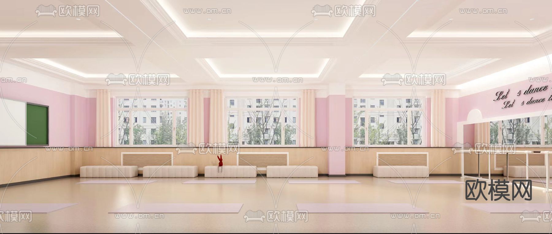 瑜伽室 舞蹈教室3d模型下载（渲染图2）