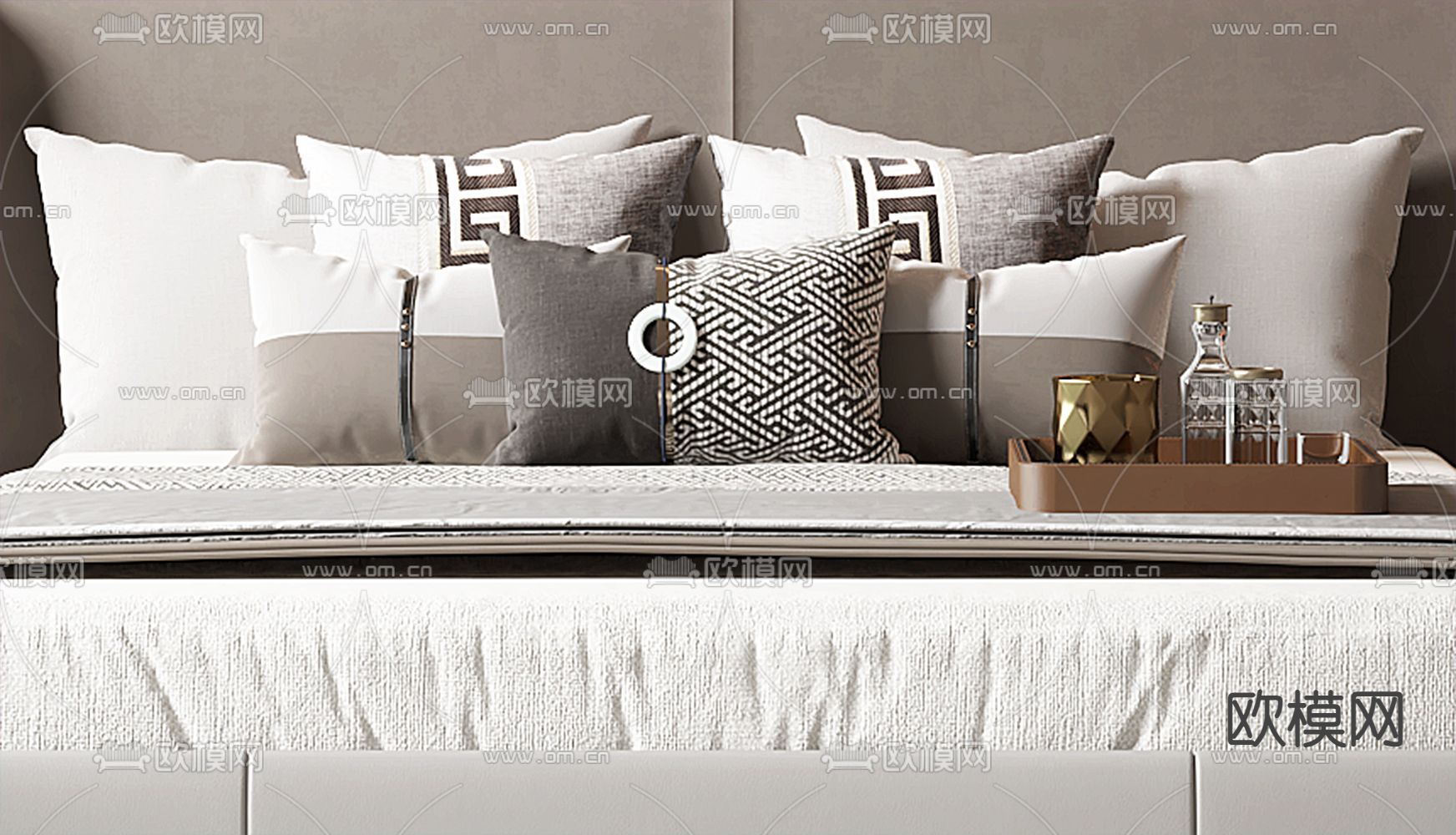 新中式抱枕su模型下载（渲染图1）