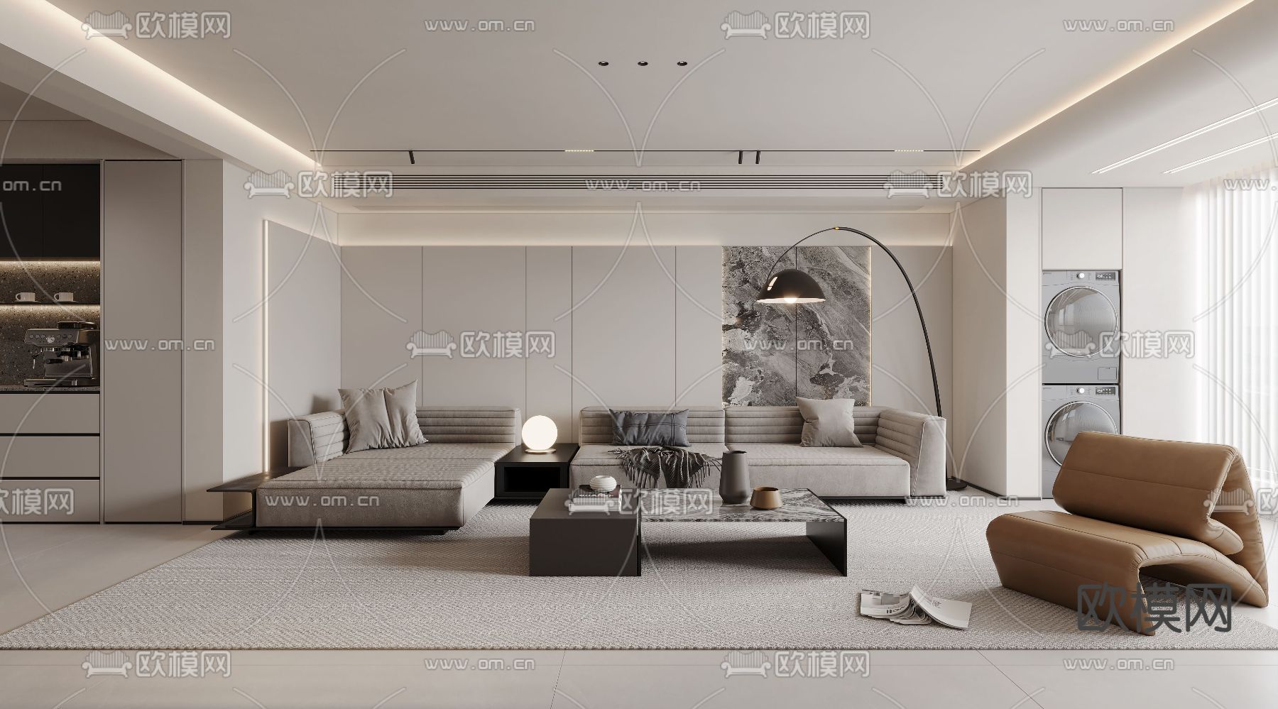 现代客厅3d模型下载（渲染图1）