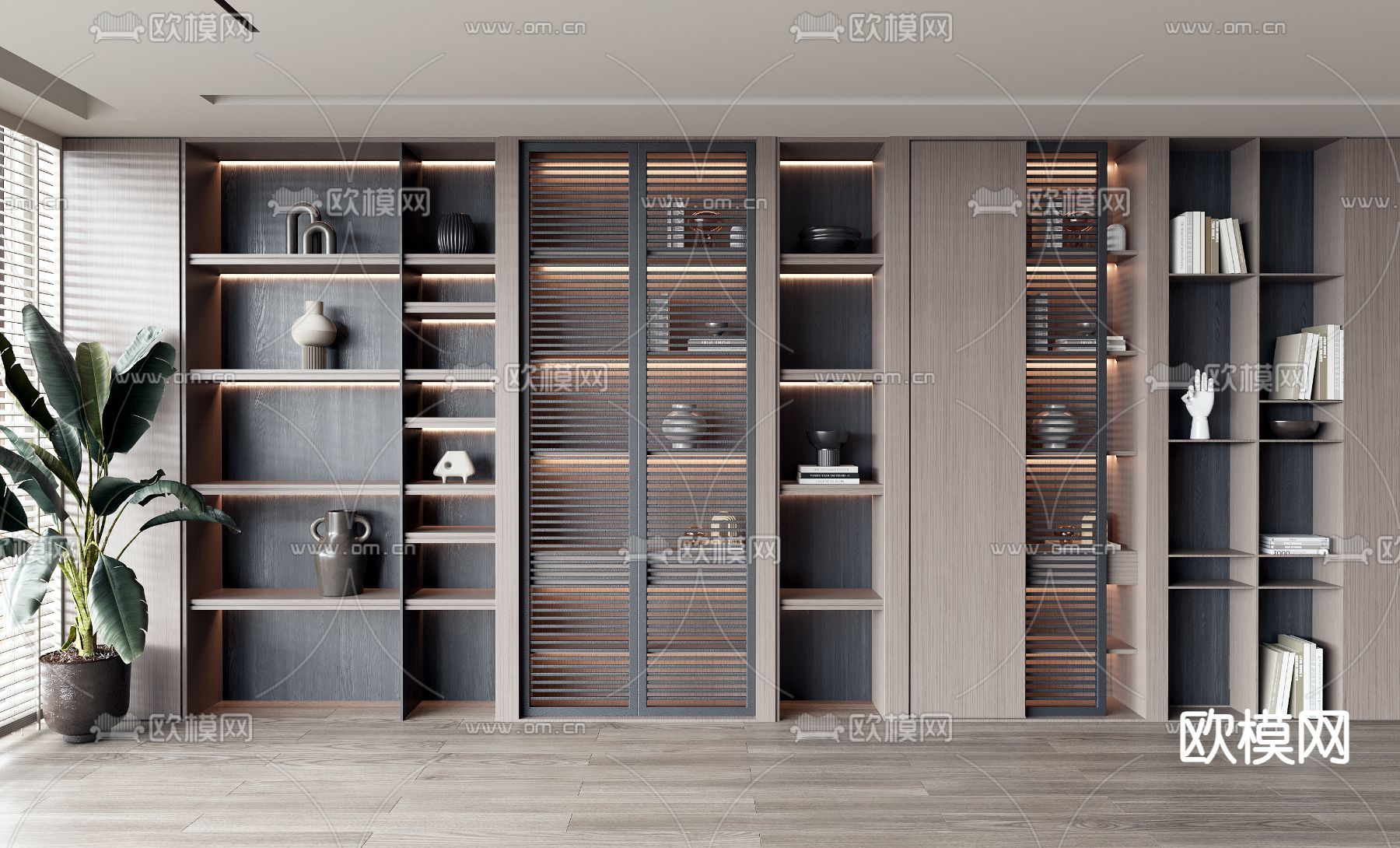 现代装饰柜su模型下载（渲染图1）