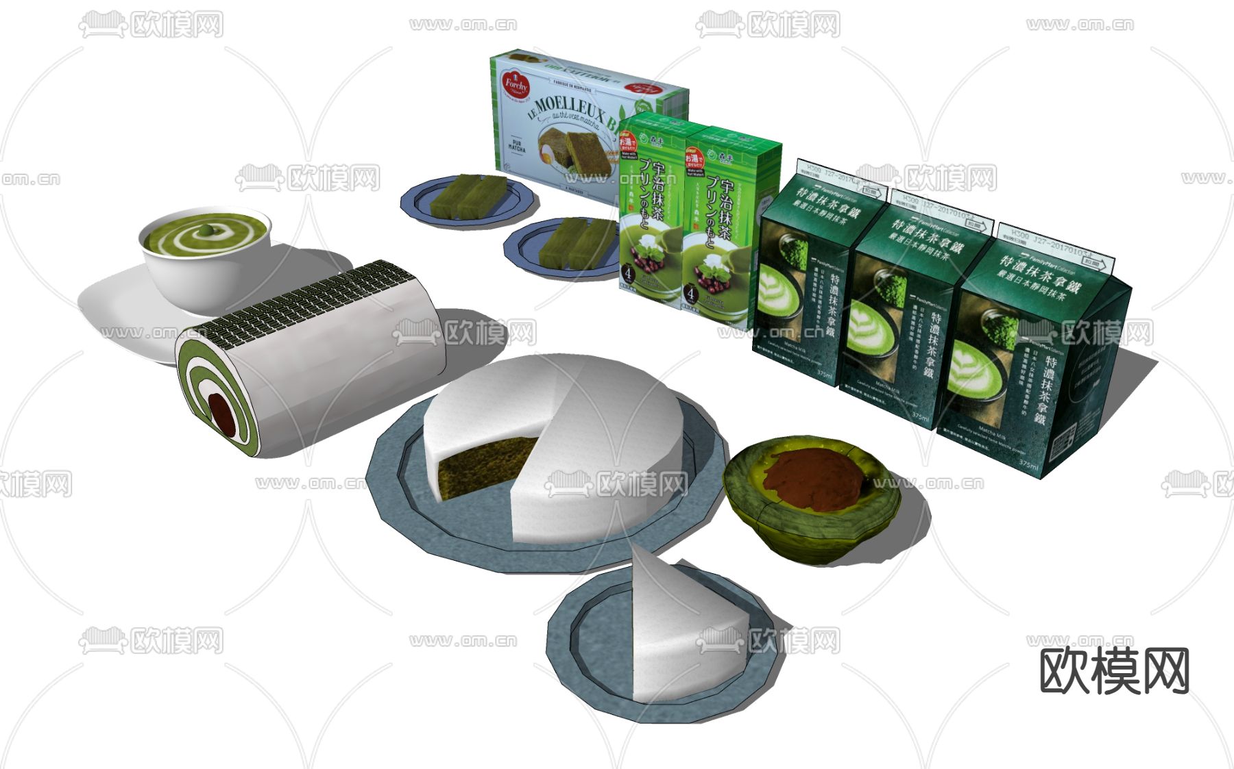 抹茶蛋糕 美食 食物su模型下载（渲染图2）