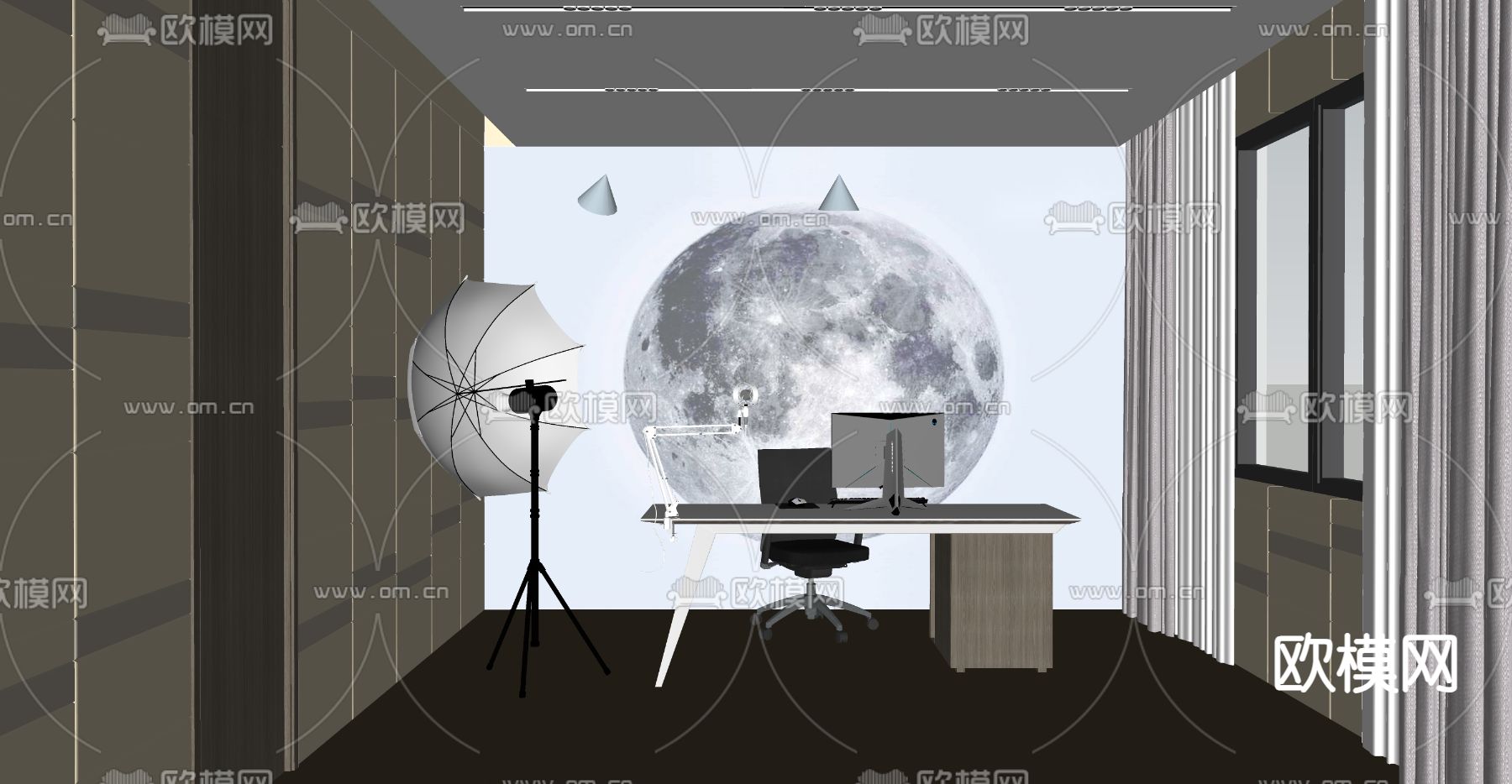 现代直播间 演播室su模型下载（渲染图2）