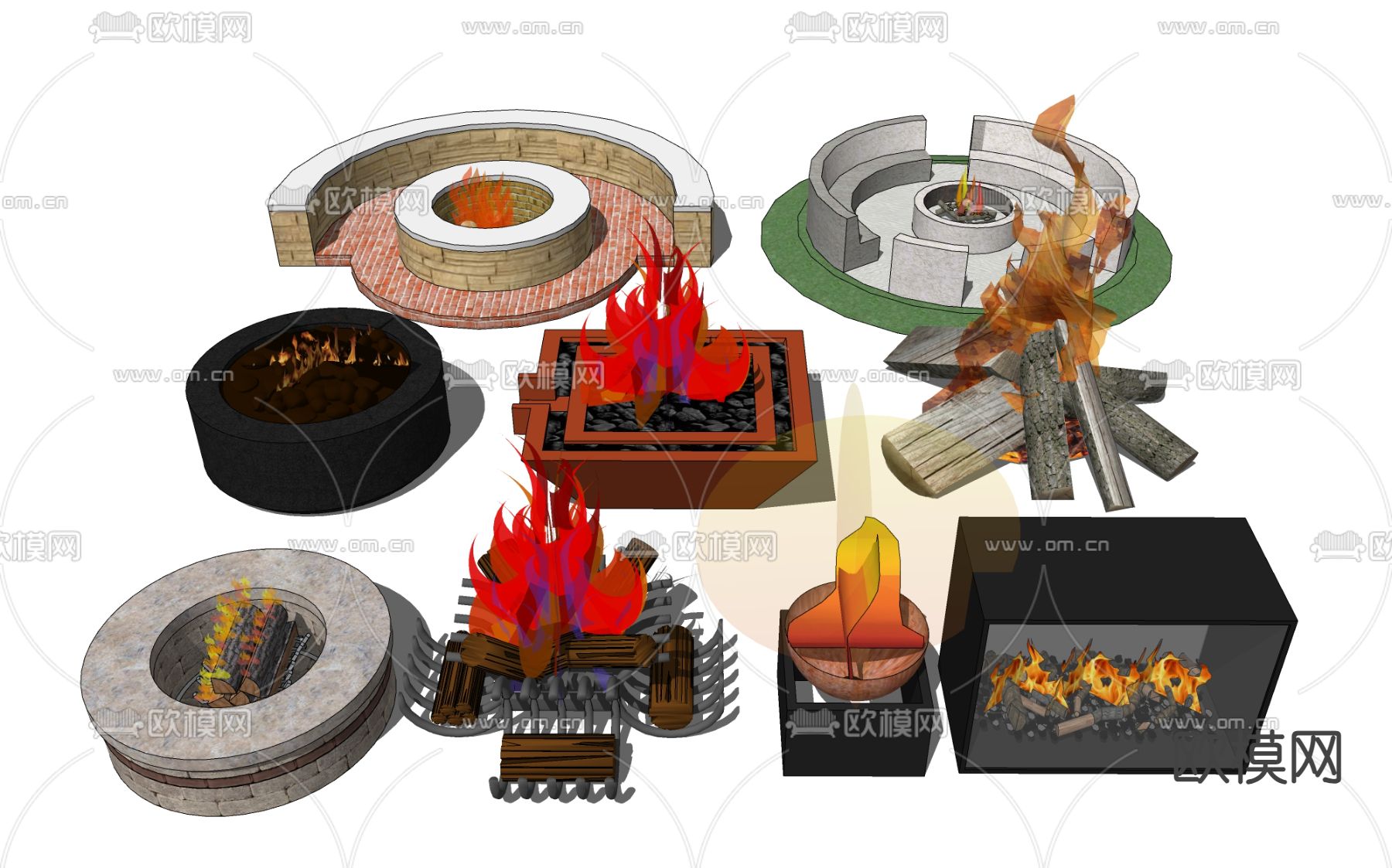 火焰篝火 炭火su模型下载（渲染图1）