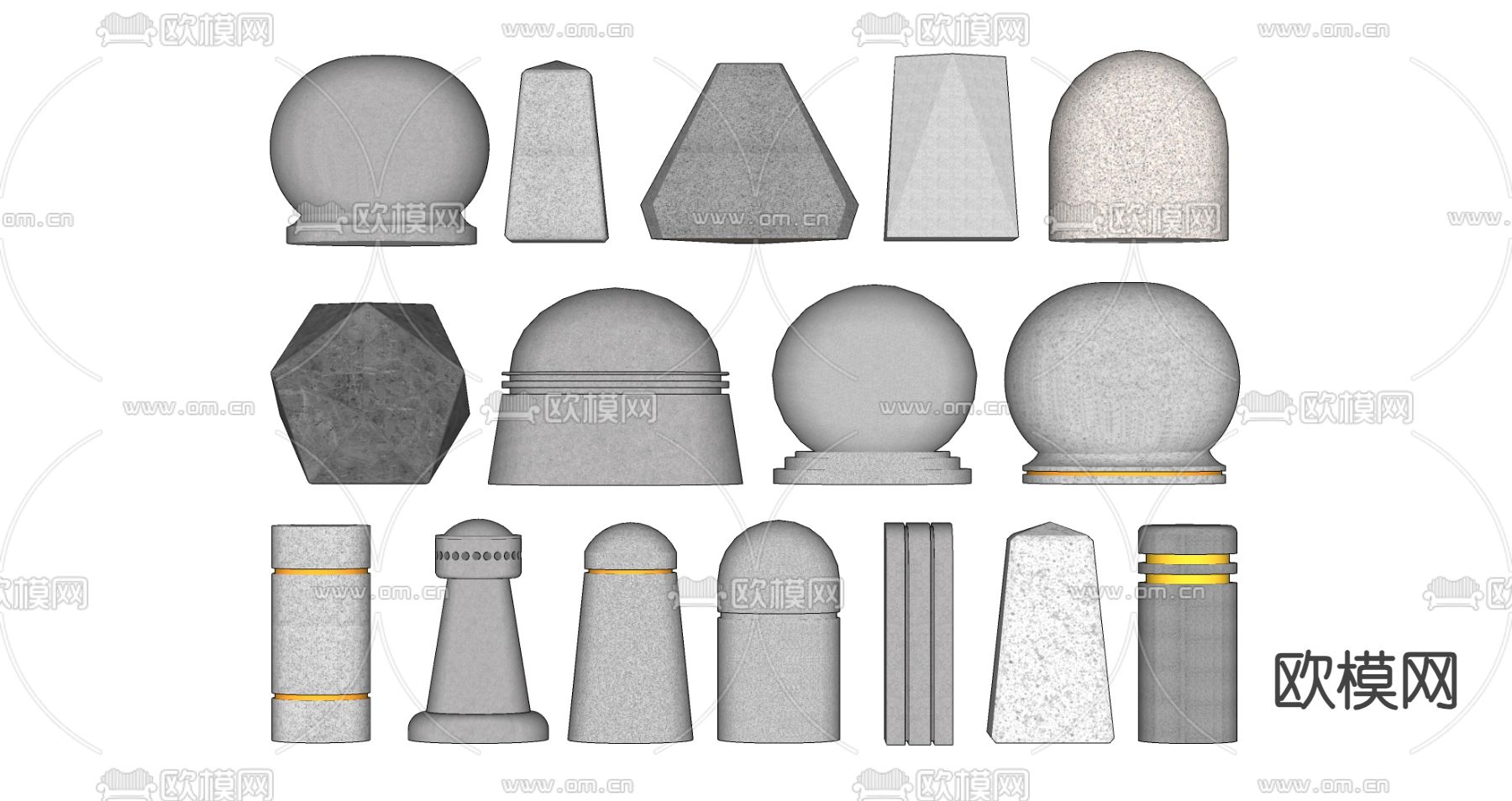 现代挡车石su模型下载（渲染图2）