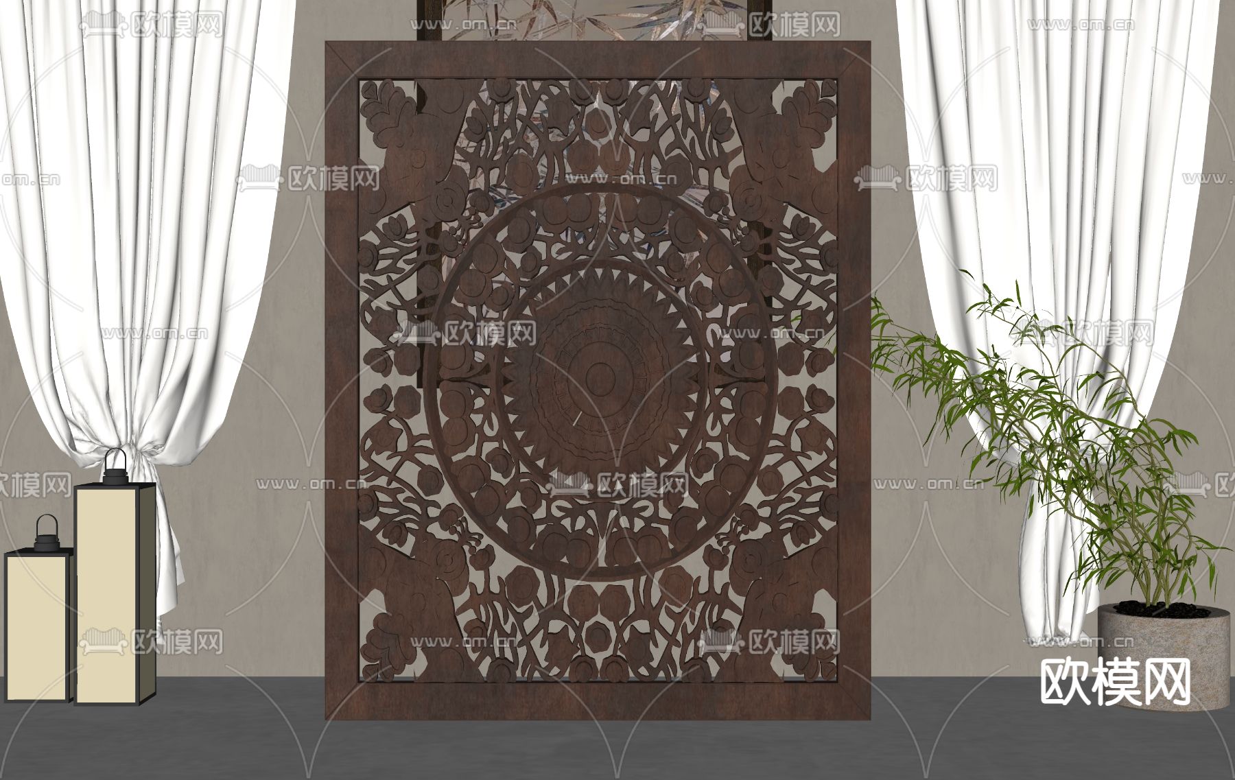 中式雕花隔断 屏风su模型下载（渲染图2）
