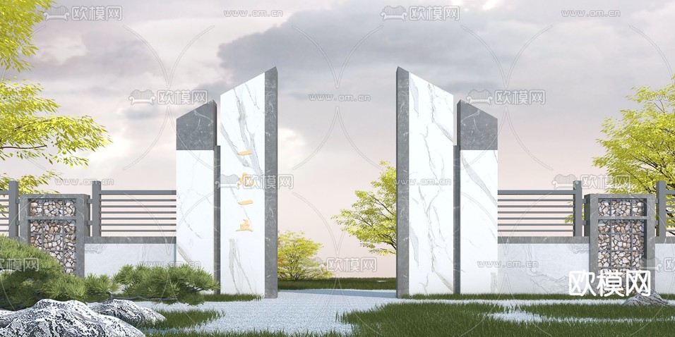 景观大门 围墙3d模型下载