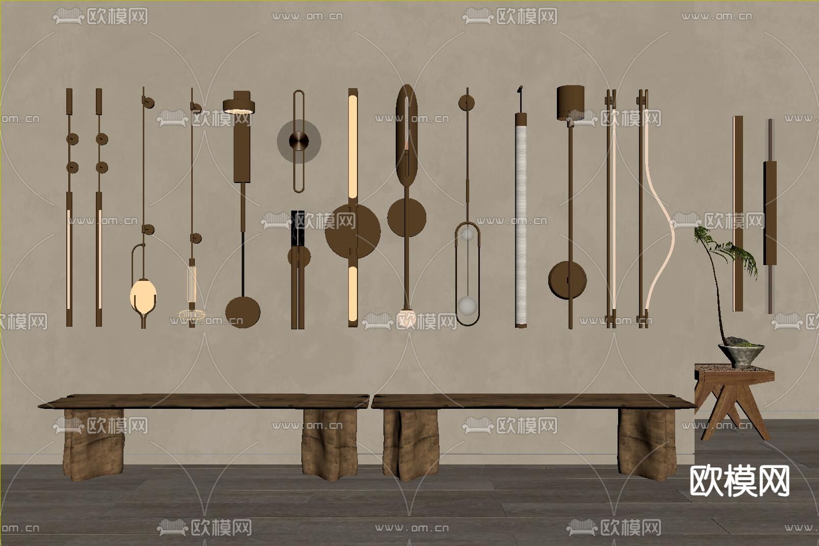 现代壁灯su模型下载（渲染图2）