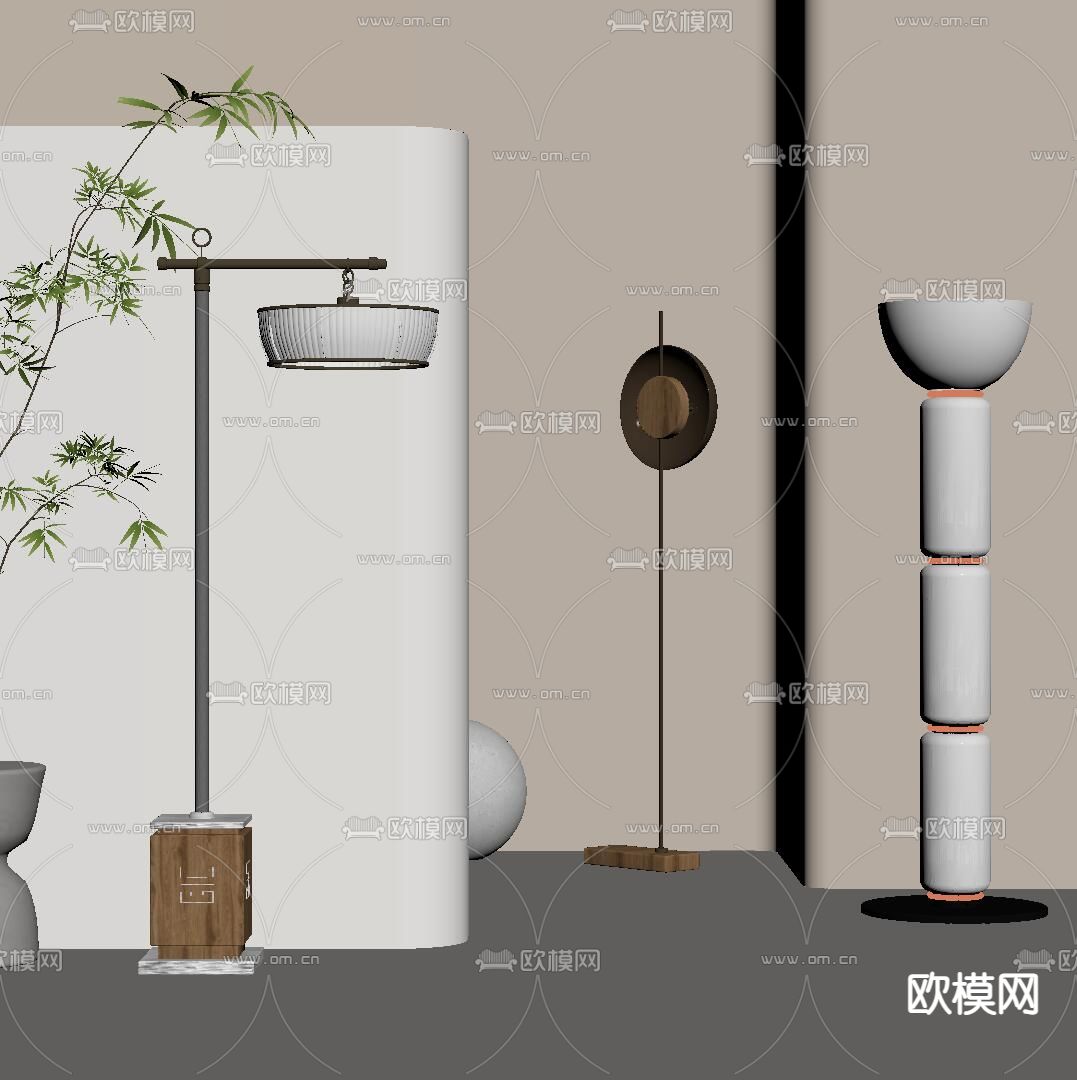 侘寂风落地灯su模型下载（渲染图2）