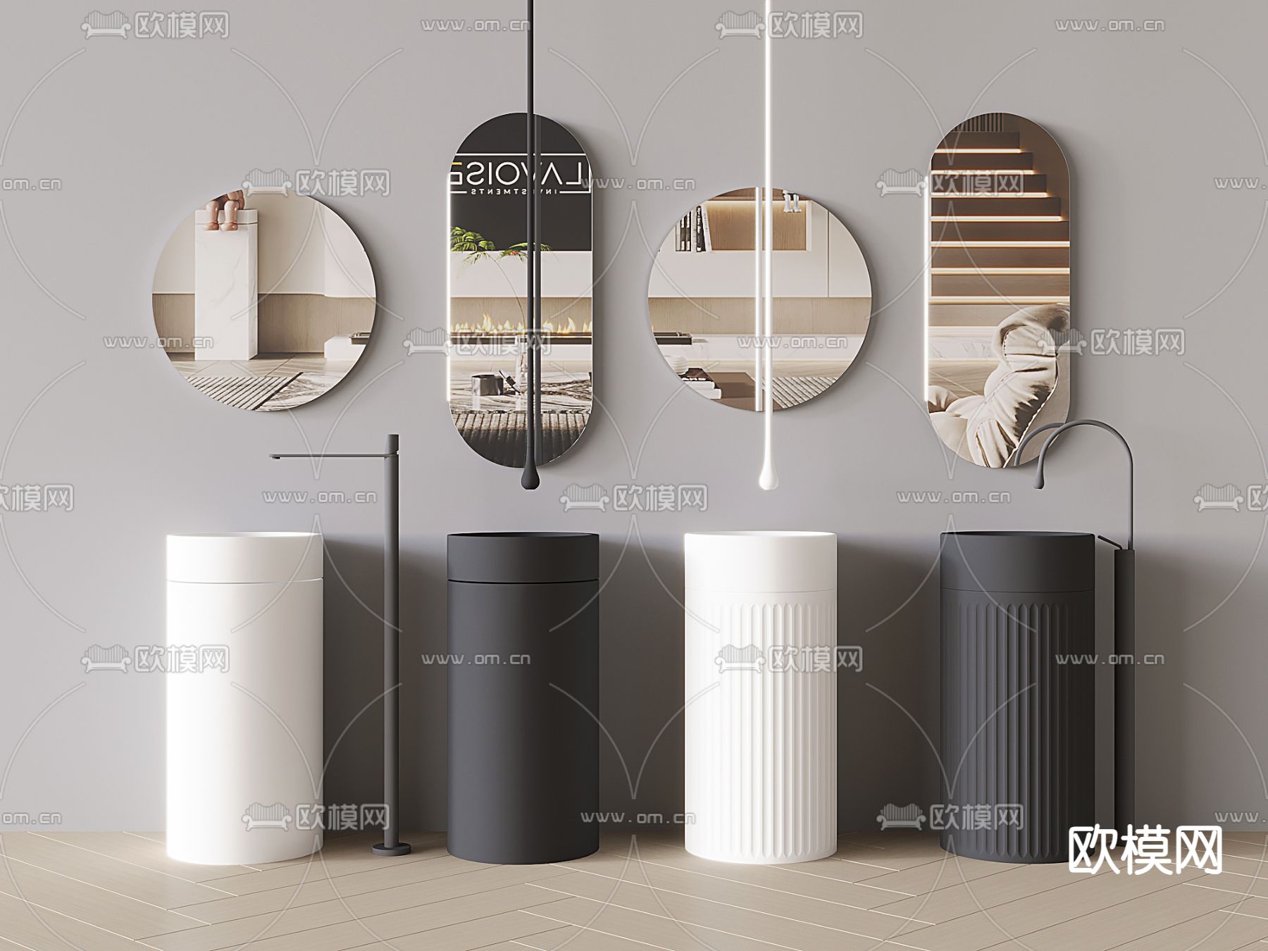 现代洗手台盆su模型下载（渲染图1）