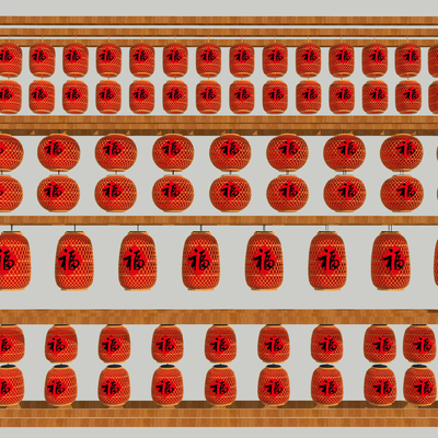  中式福字灯笼 红灯笼su模型 