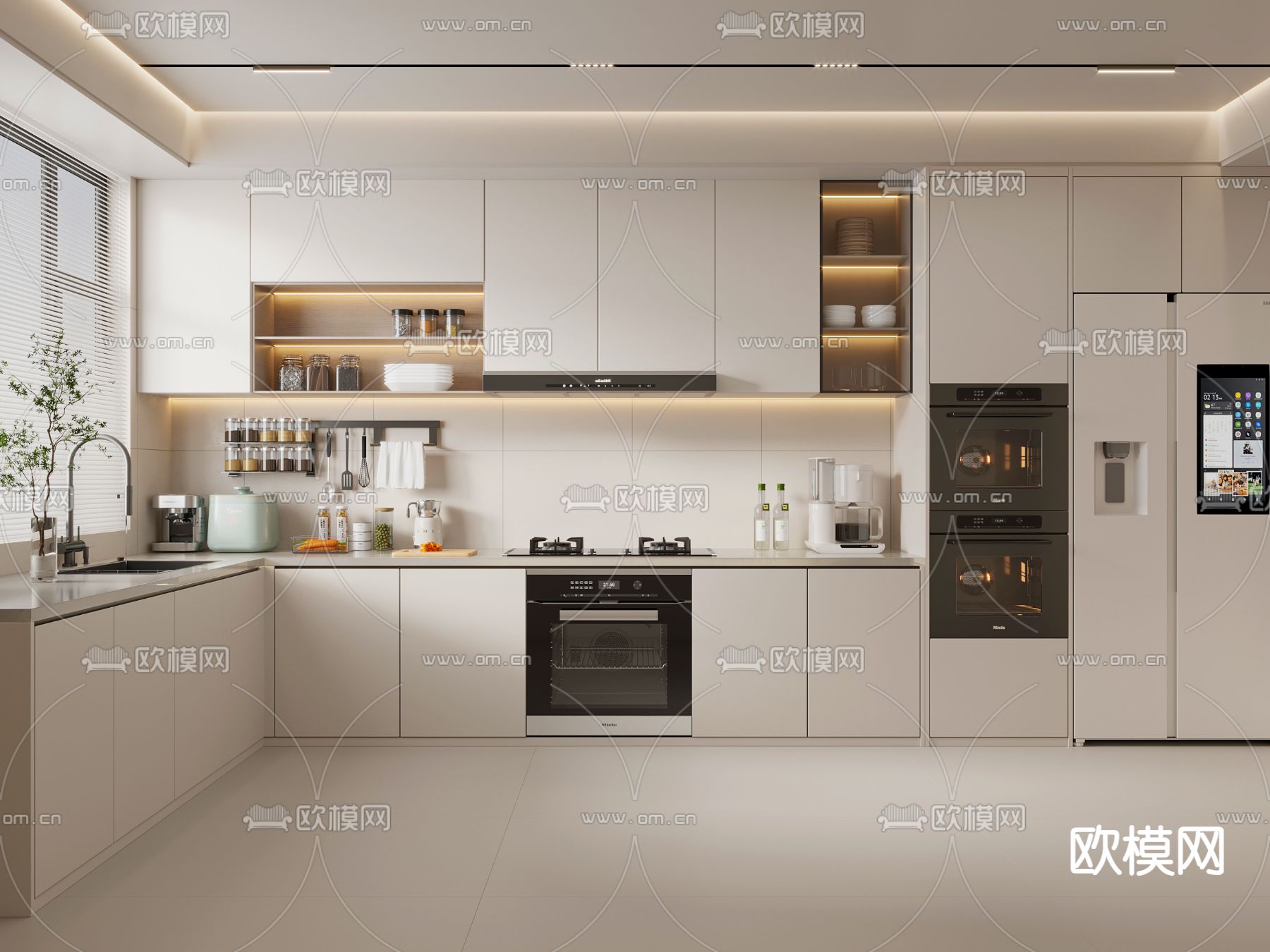 奶油风厨房 橱柜3d模型下载