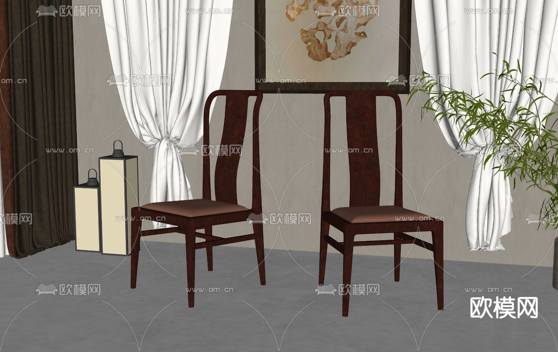 新中式餐椅su模型下载（渲染图2）